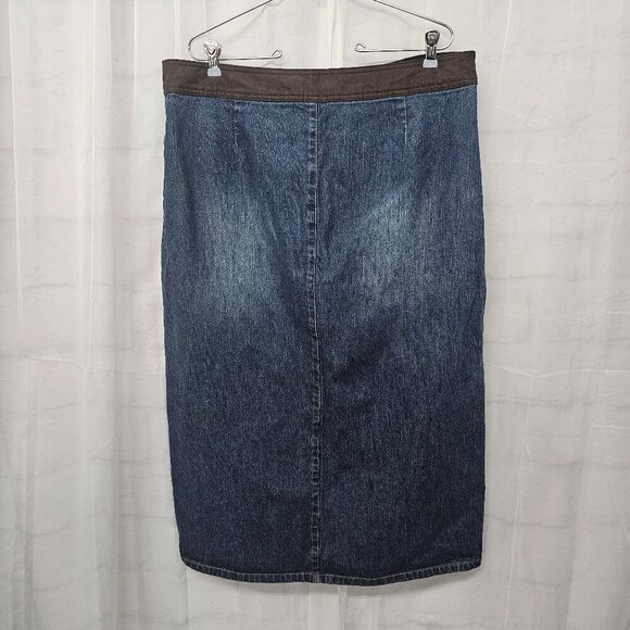 Vintage Faded Glory Blue Denim Midi Skirt Y2K Boho 16 - Picture 5 of 10